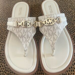 Michael Kors Cream and Gold Logo Sandals